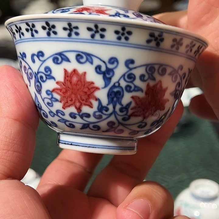 微瑕臻玉古坊原矿孔雀石釉里红盖碗