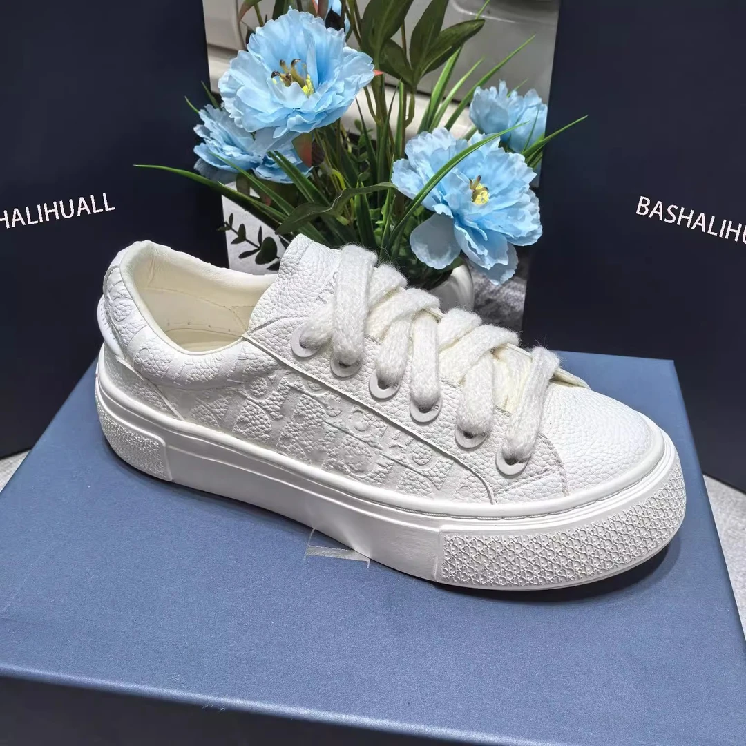 2025年新欧洲站新款拼色系带板鞋女印花设计休闲低帮刺绣运动鞋男