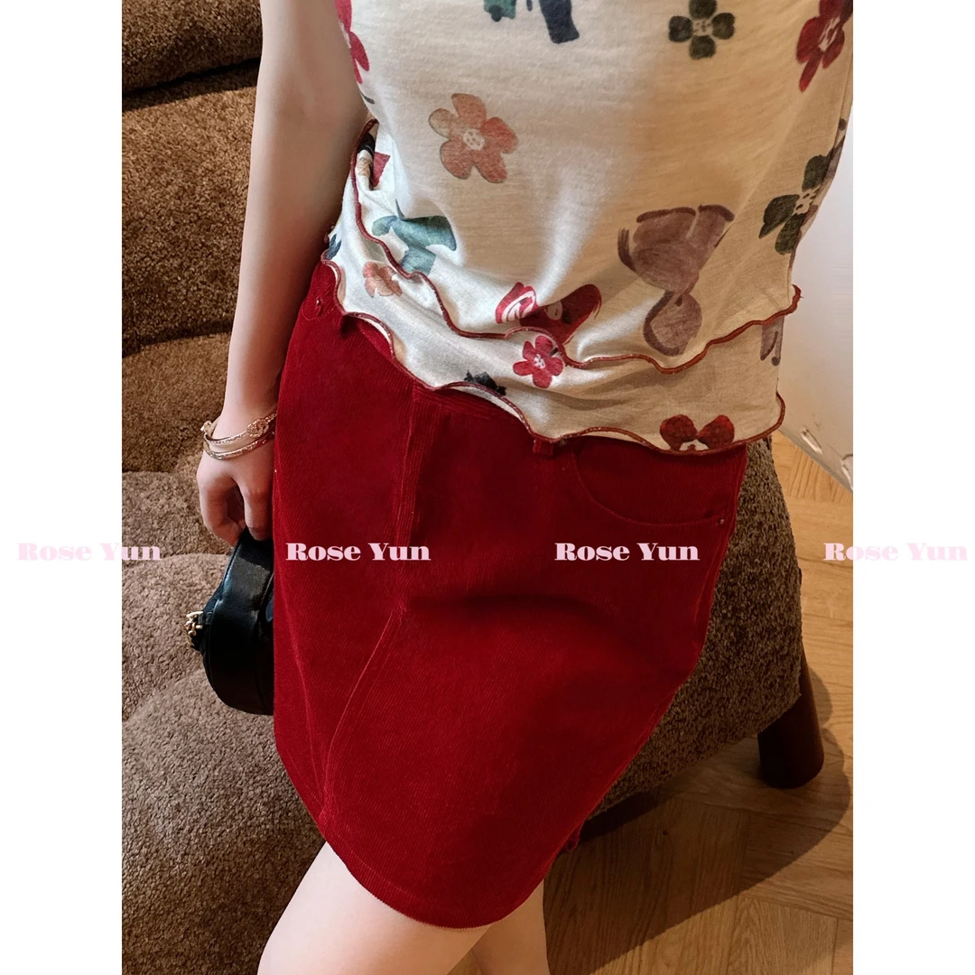 【Rose Yun】显白红反光板 微光雾面细腻灯芯绒半身裙 JY045039