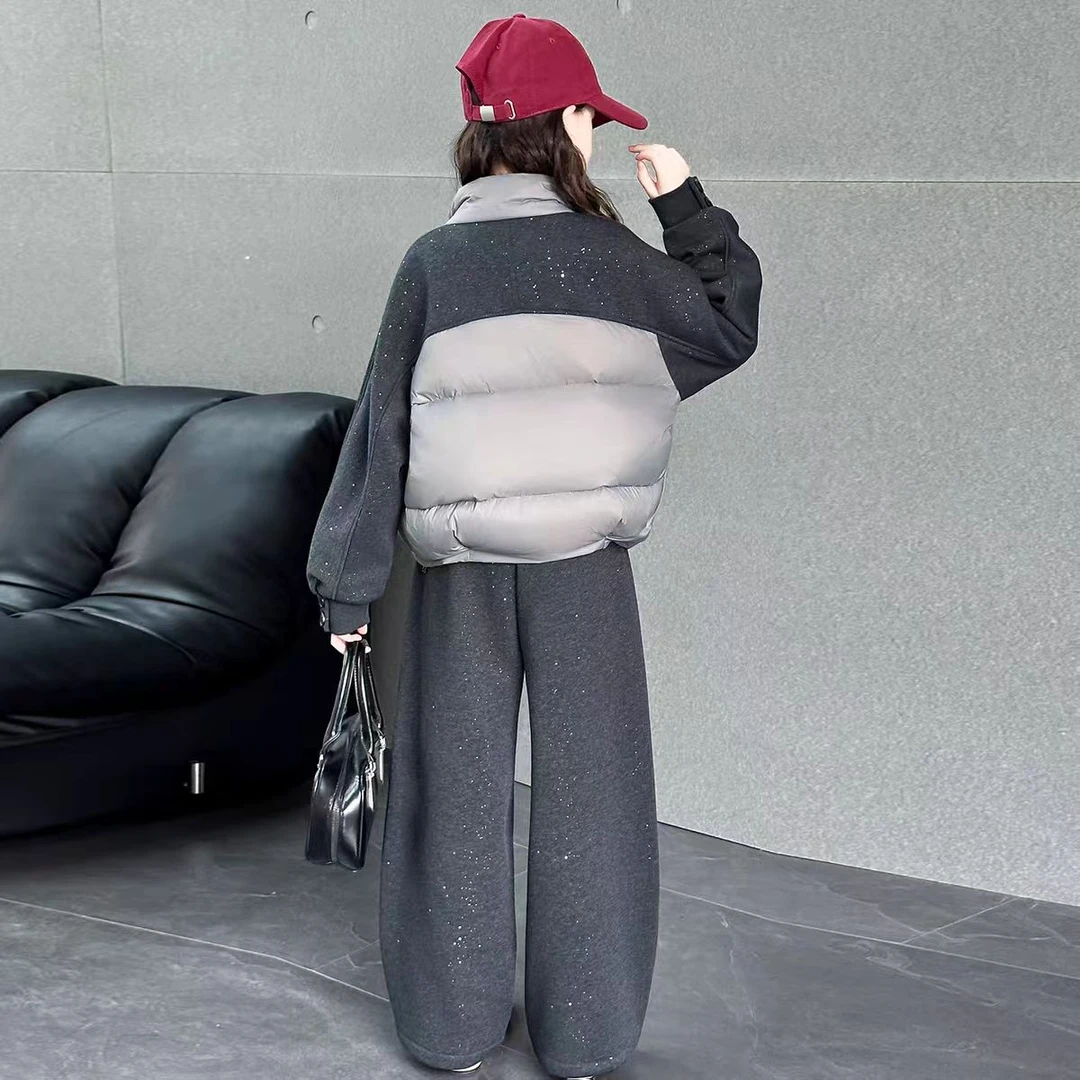 女童韩系套装秋冬棉衣外套2025新款中大童洋气时髦冬季休闲两件套