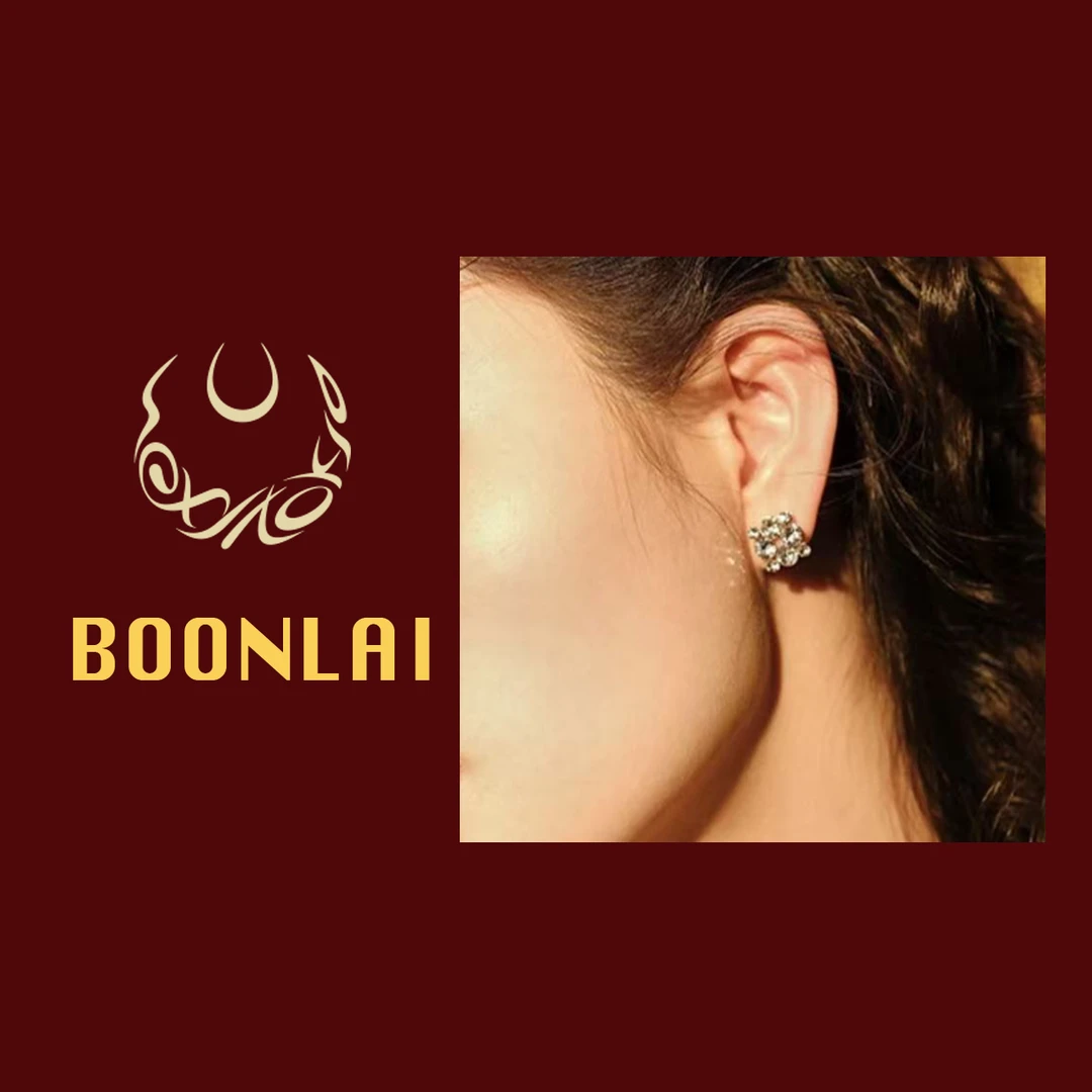 铜合金莫桑石耳饰 Boonlai 少女百搭气质简约方形满钻耳环770