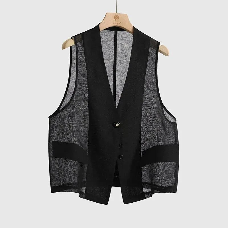 2025年夏季新款女士马夹背心外穿薄款韩版时髦纯色时尚小众设计感