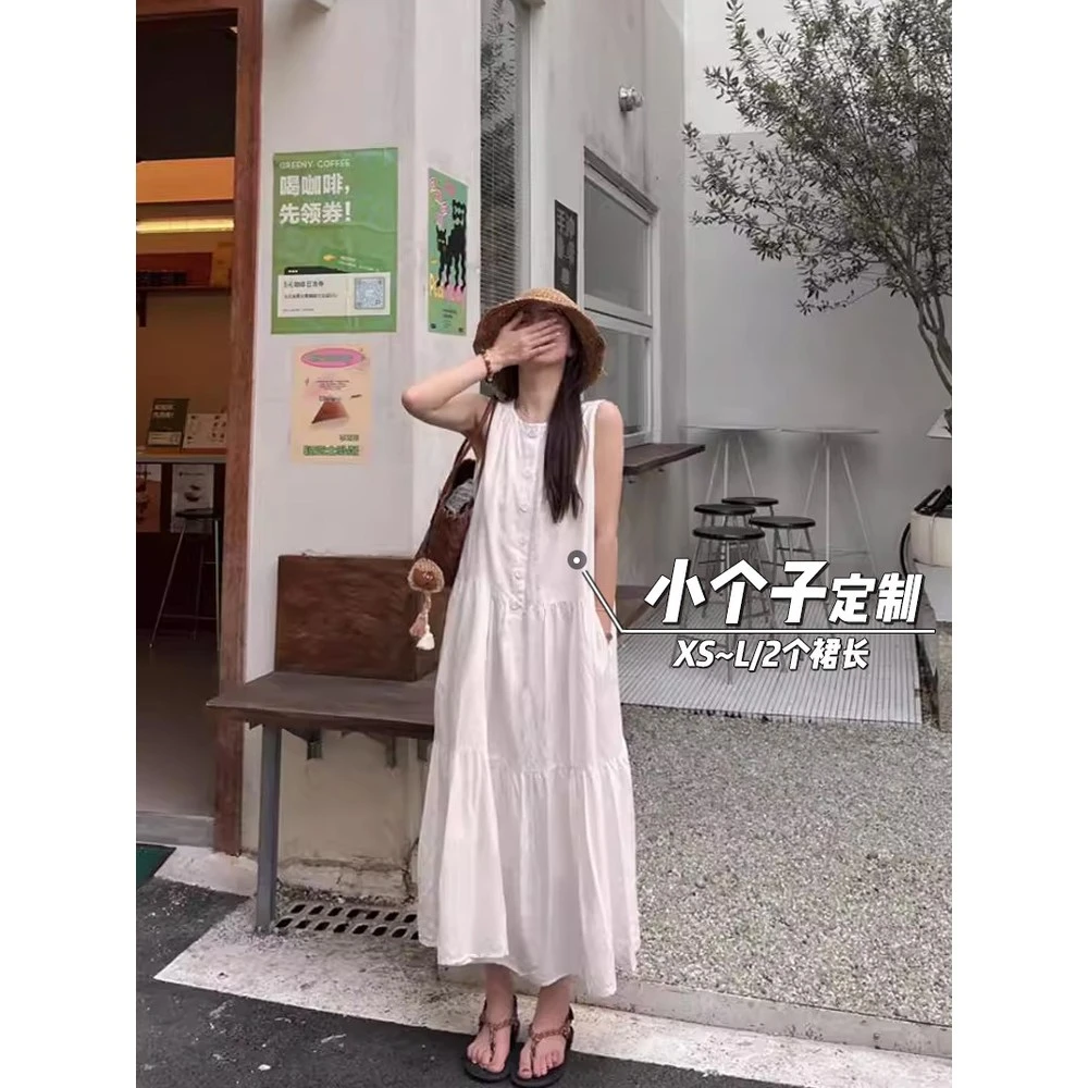 法式无袖连衣裙女夏150小矮个子中长款宽松a字设计感大摆背心长裙