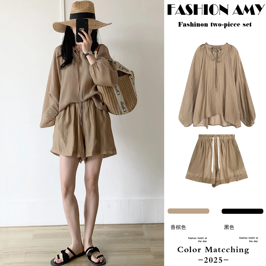 孕妇套装夏装新款时尚韩版宽松薄款气质系带长袖防晒上衣休闲短裤