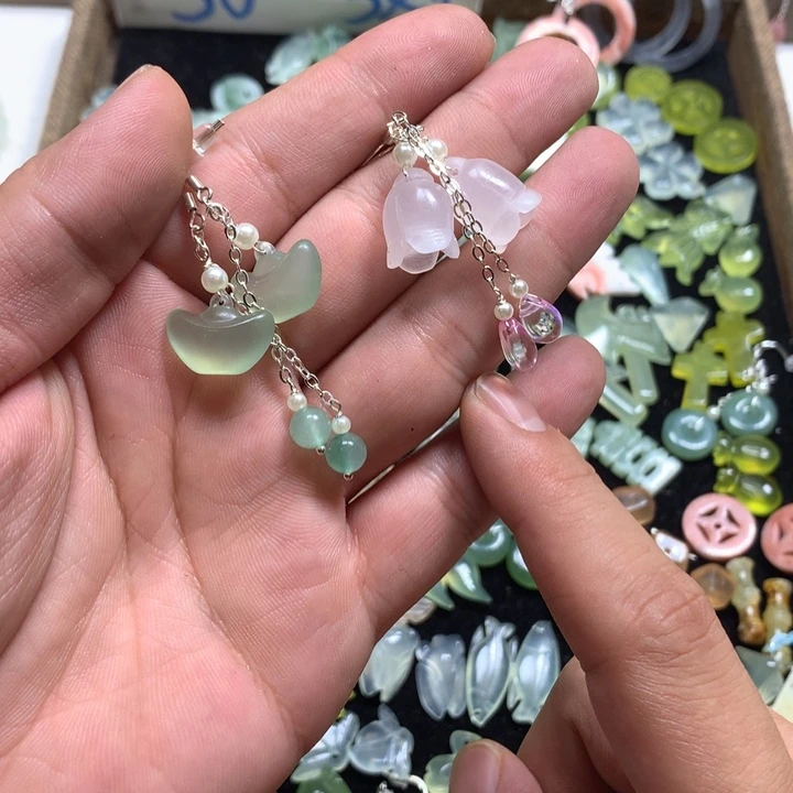 蛇纹石玉合金耳钉