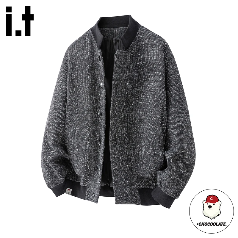 i.t:CHOCOOLATE针织长袖外套男士秋冬季高级感复古立领棒球服夹克