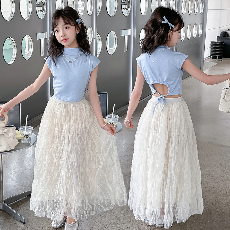 女童休闲半身裙套装裙子夏季2025新款儿童网红大童女孩短袖夏装潮