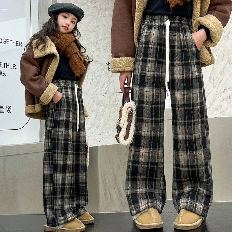 【格子春秋款】女童裤子春装2025新款女孩大童儿童格子裤休闲阔腿裤