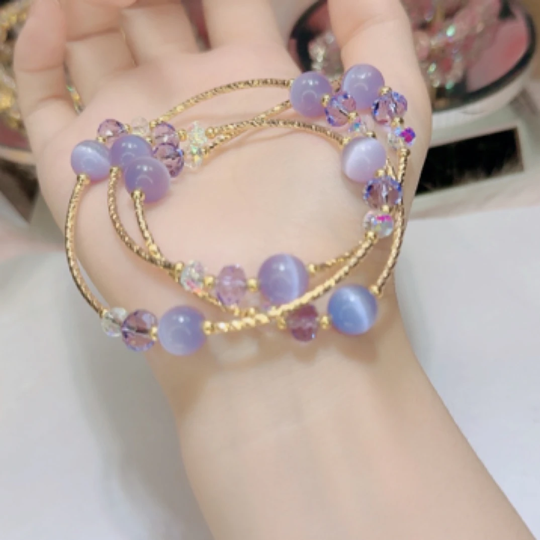 钛钢琉璃手链 810紫色多圈施家手链