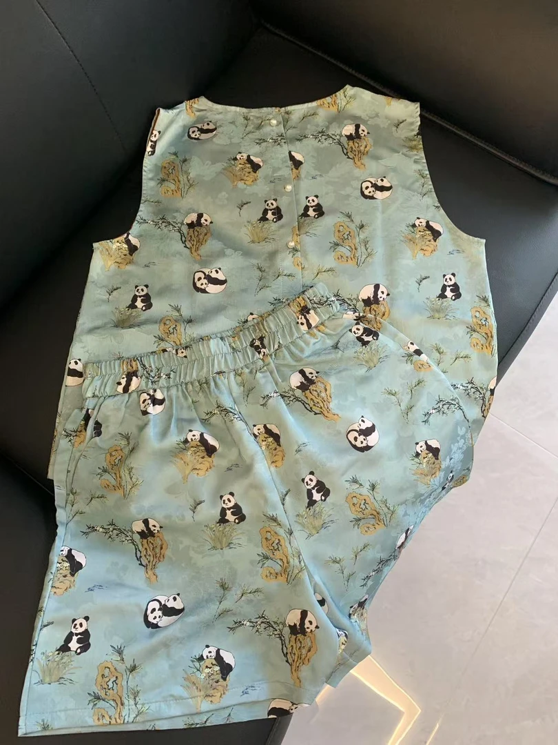 九月 开心熊猫   新款中式显瘦国风中式复古提花印花上衣