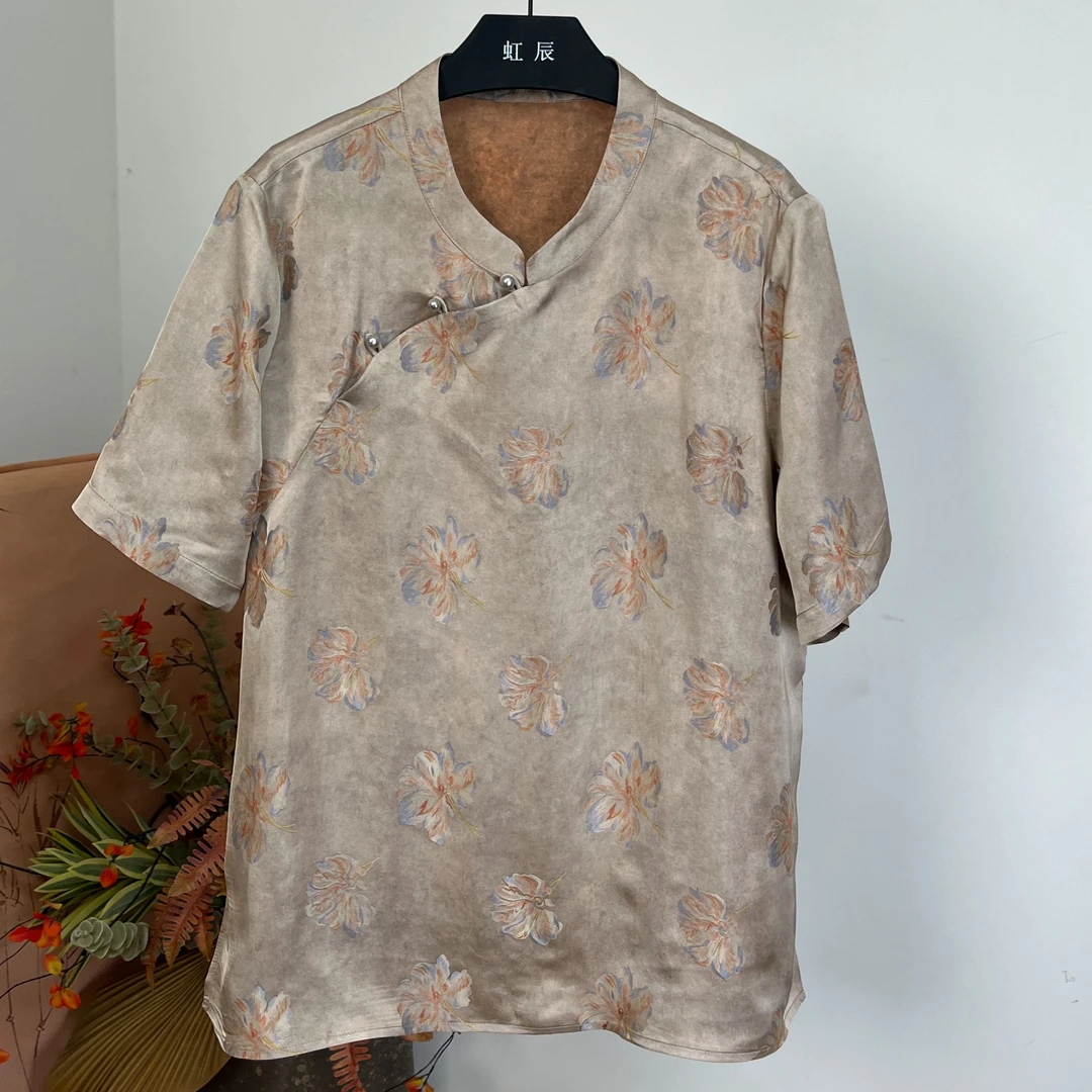中式立领上衣大码「七彩花」