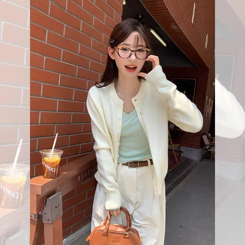 清清 宋正恩杏色针织衫外套女秋季新款韩系纯色毛衣AA9231