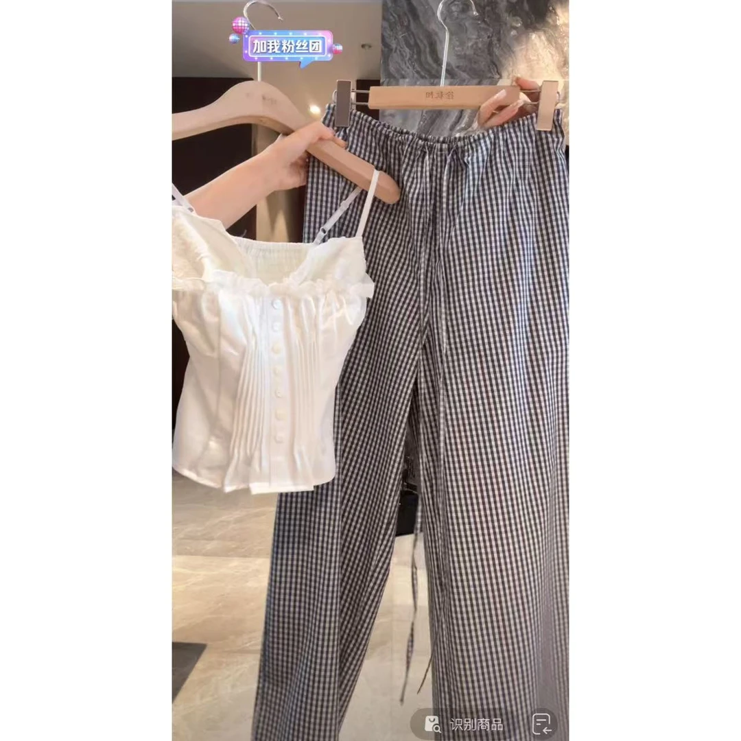 徐秋阳  格纹休闲  百搭时尚休闲显瘦显白春季新款休闲裤9795