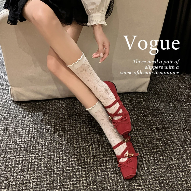 【米兰】牛翻皮/软底3cm/猪鼻子头/交叉带/蝴蝶结芭蕾舞平底单鞋女