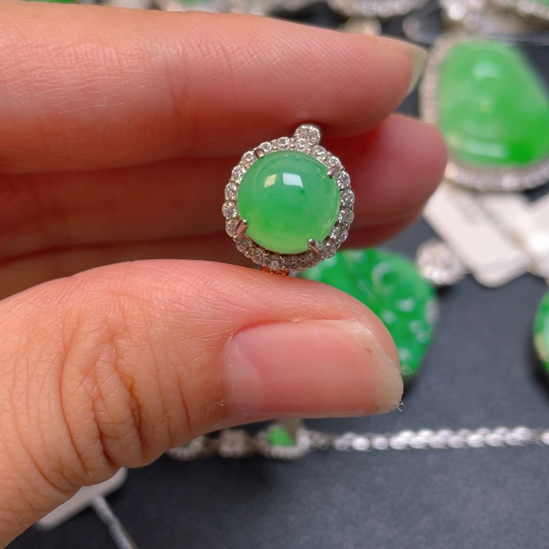 吊坠(不含链)银S925镶嵌翡翠戒指