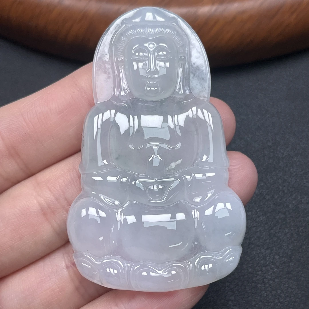 天然缅甸翡翠A货正装观音细腻64.6mm39.6mm5.7mm飘花观音翡翠吊坠
