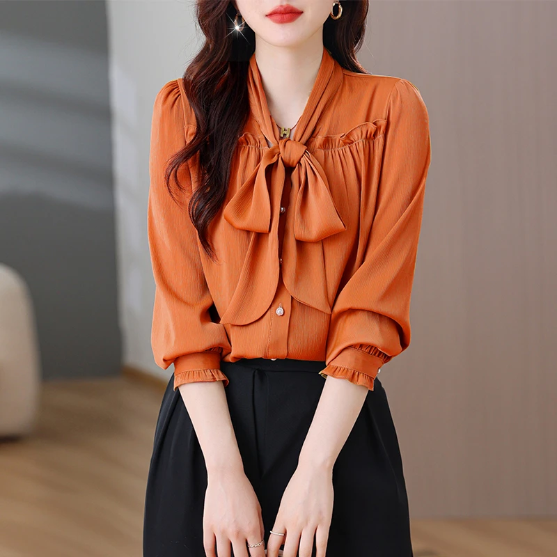 蝴蝶结飘带衬衫女2025新款长袖春秋季时尚洋气职业气质衬衣潮6744