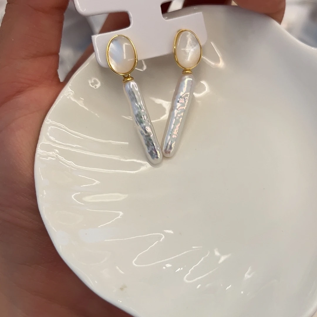 合金淡水珍珠耳饰