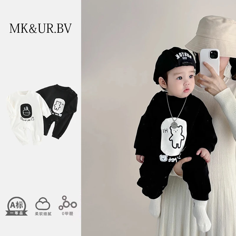MK&UR.BV婴儿衣服小熊连体衣早初秋季装男女宝宝超萌外出韩系哈衣