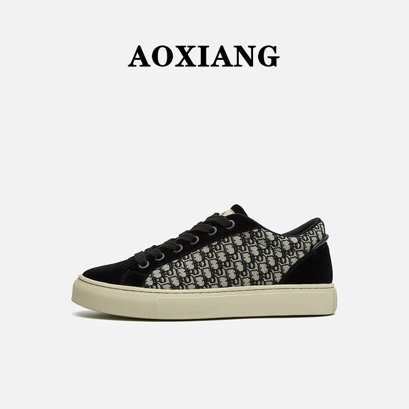 板鞋男复古2025新款高端磨砂皮面拼接帆布鞋防滑厚底百搭休闲鞋