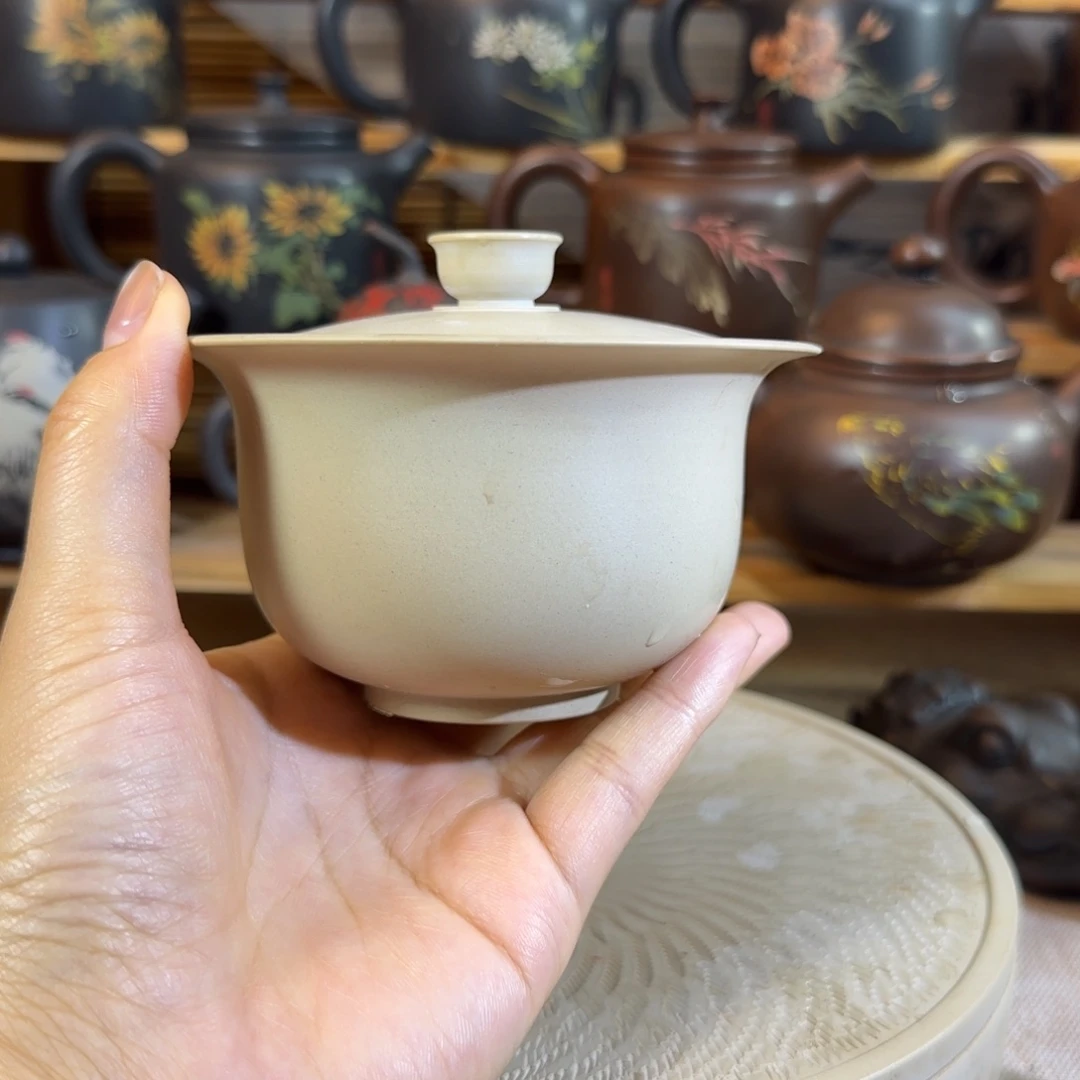 建水紫陶白泥两才盖碗全品全手工