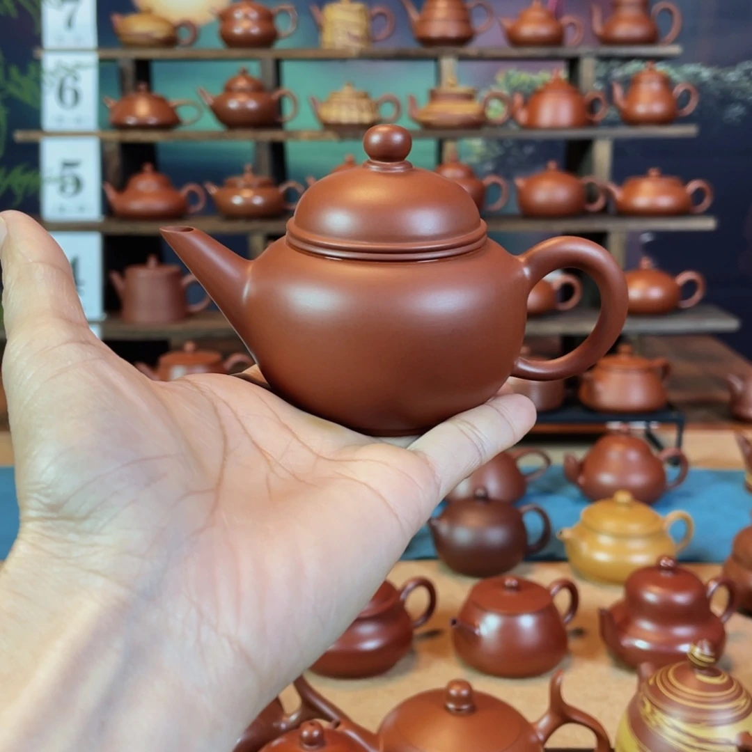 茶壶紫砂米*潮州手工手拉朱泥水平壶
