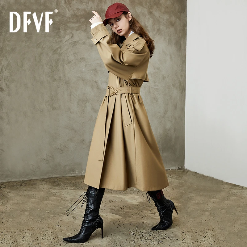 DFVF伊元素英伦风风衣2023秋新款气质洋气收腰加长款风衣过膝外套