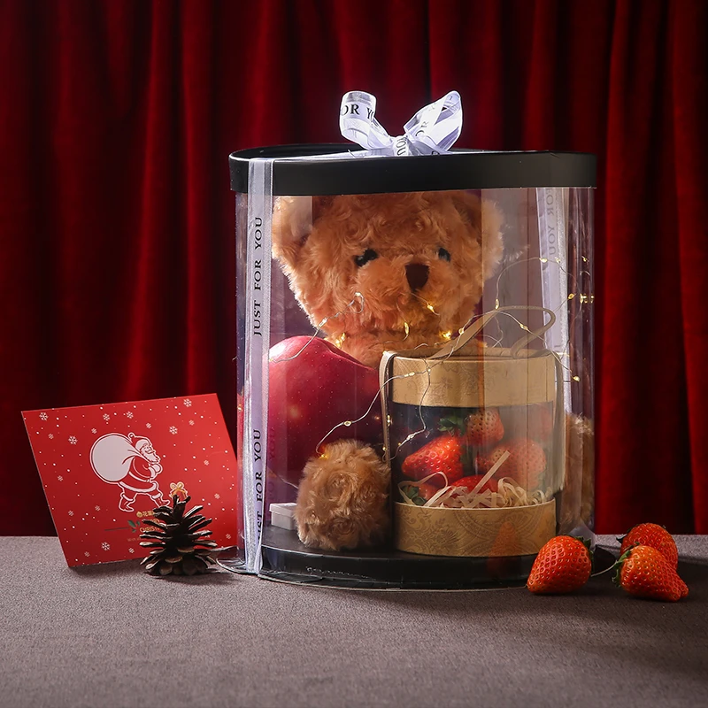 豪华抱抱桶圣诞平安果礼盒苹果1个装带贺卡圣诞公仔+草莓礼盒