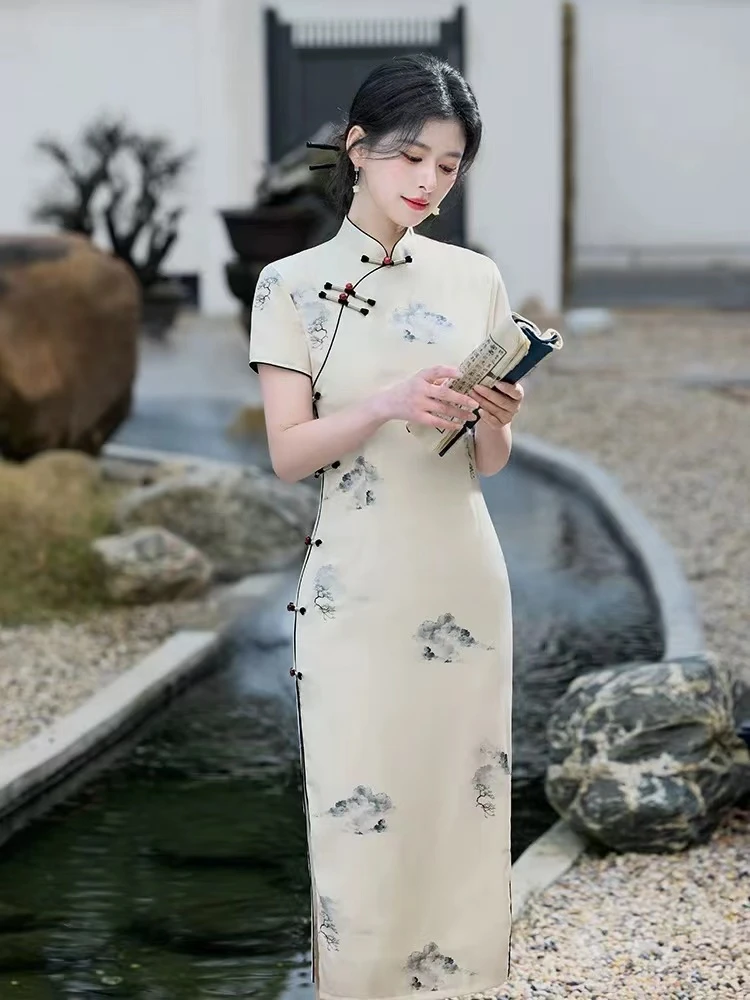 542-白色 水墨 绝美 气质 改良 旗袍