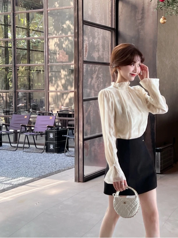 《白月清梦》法式钉珠立领气质小香风衬衣（8508）