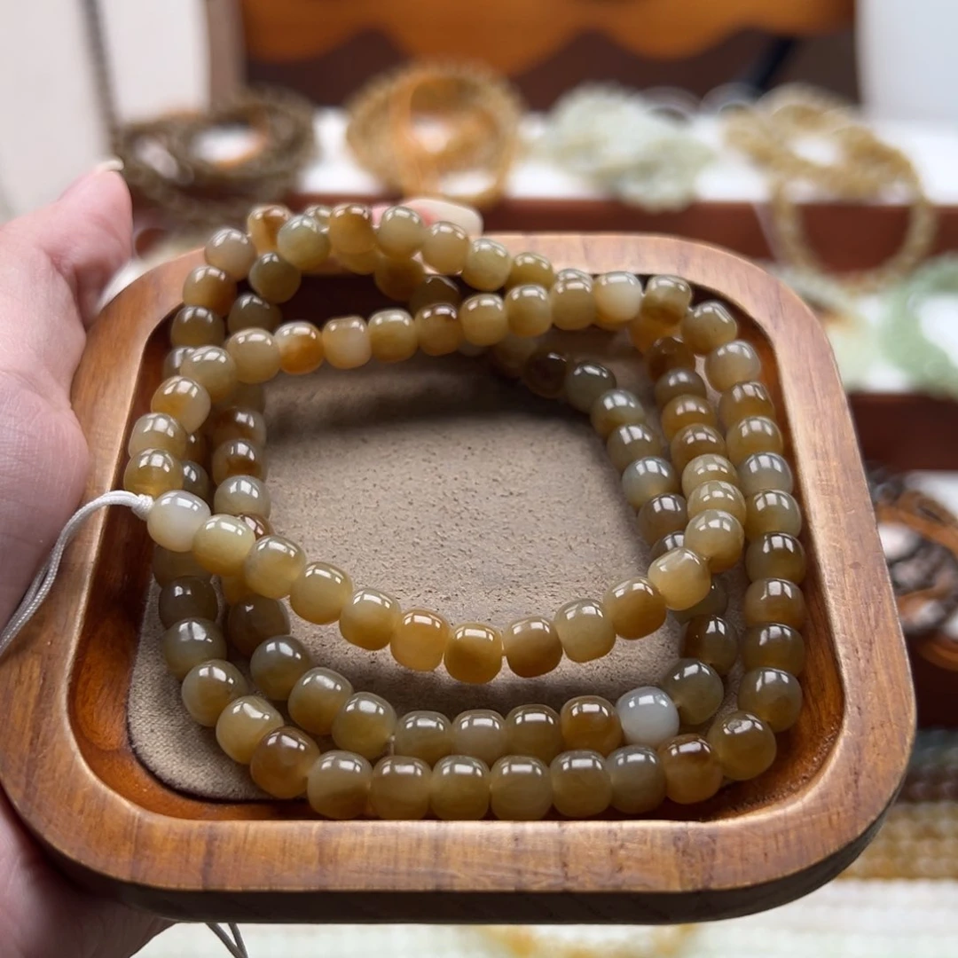 毛衣链未镶嵌和田玉珠串6*7mm