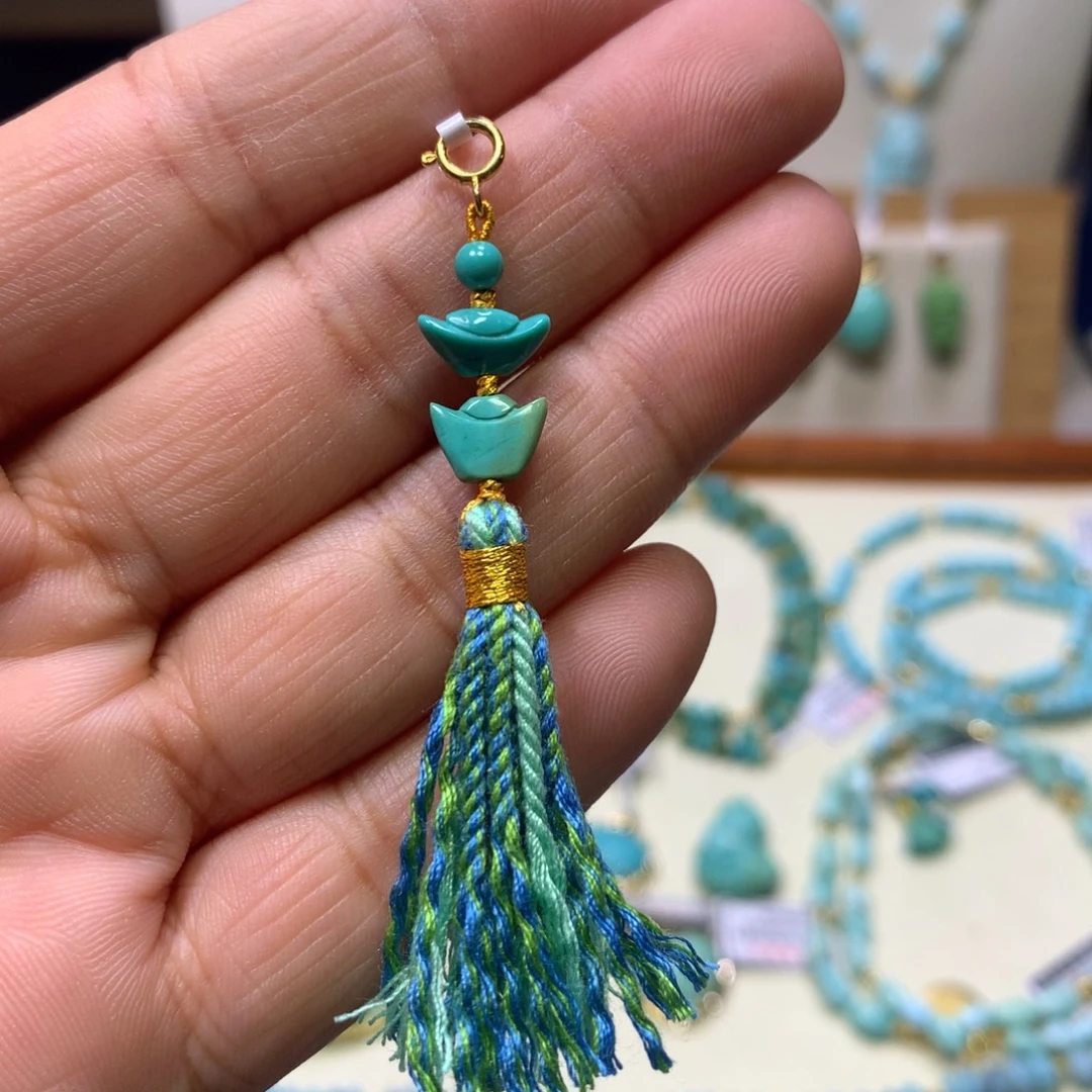 绿松石银S925镀金镶嵌挂件