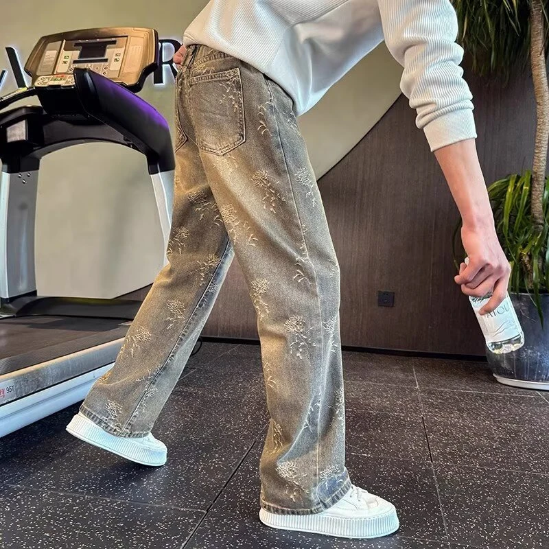 直筒牛仔裤男痞帅高级感弯刀裤潮流显瘦宽松男裤2025新款休闲裤子