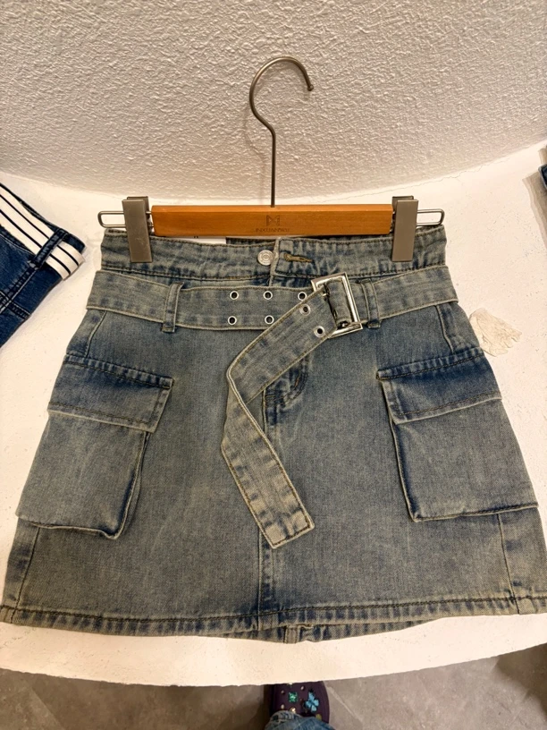 短裙高腰半身裙深蓝色牛仔短裙不规则包臀夏季A字