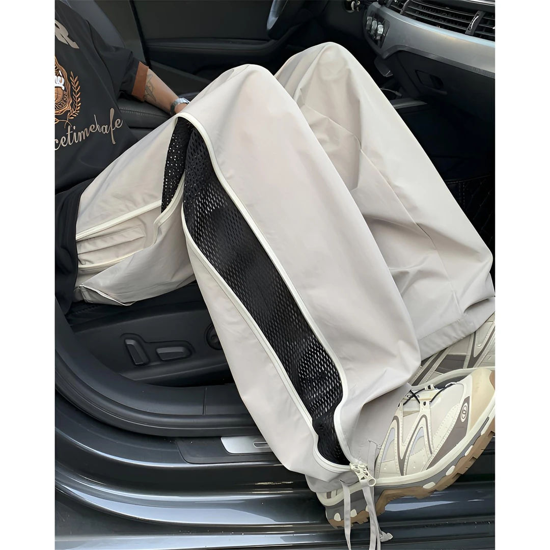 WONST夏季侧拉链透气网布休闲裤男宽松速干裤伞兵裤运动薄款阔腿