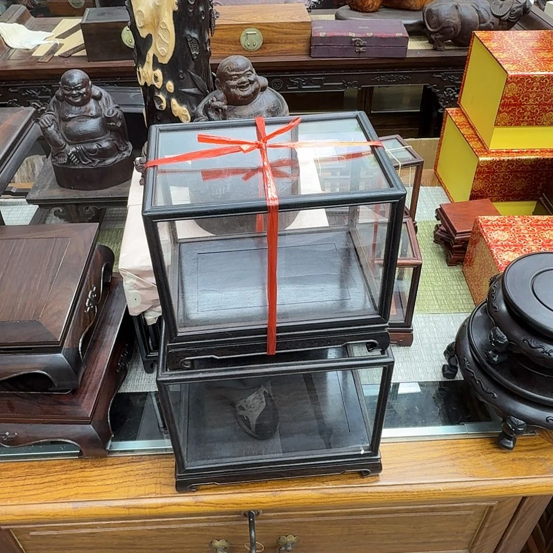 鼎***当木紫光檀长方玻璃罩两个微瑕