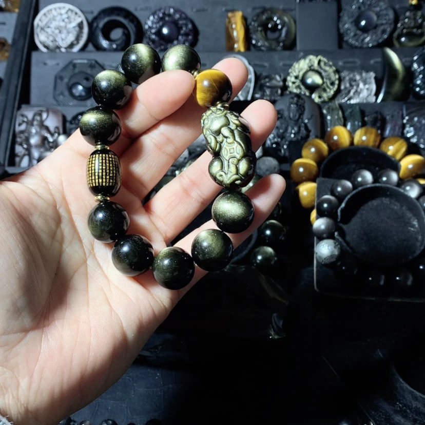 【闪购商品】黑曜岩手串未镶嵌漂***.