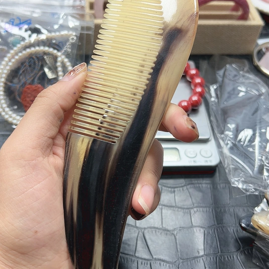 烟晶手链22K金镶嵌羚羊角梳子