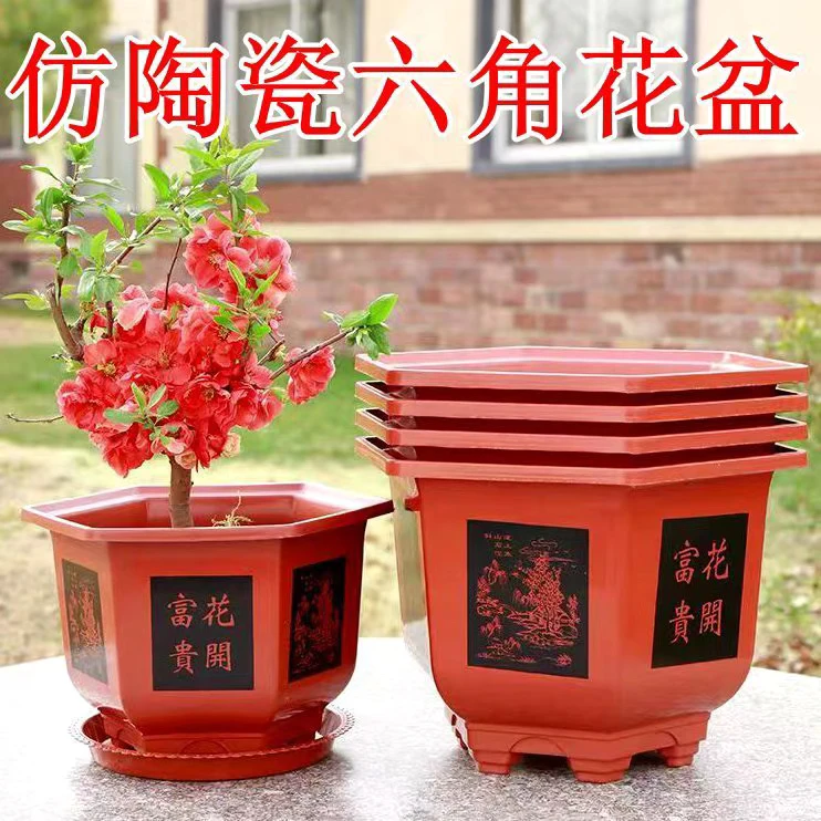 3个带托盘340六角盆景盆《对角25高17.5》