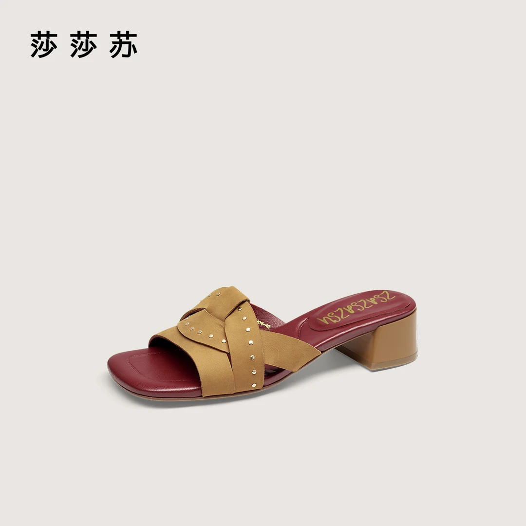 【悠长假期】莎莎苏2025夏新款方头凉拖舒适拖鞋女夏外穿ZA65304-40
