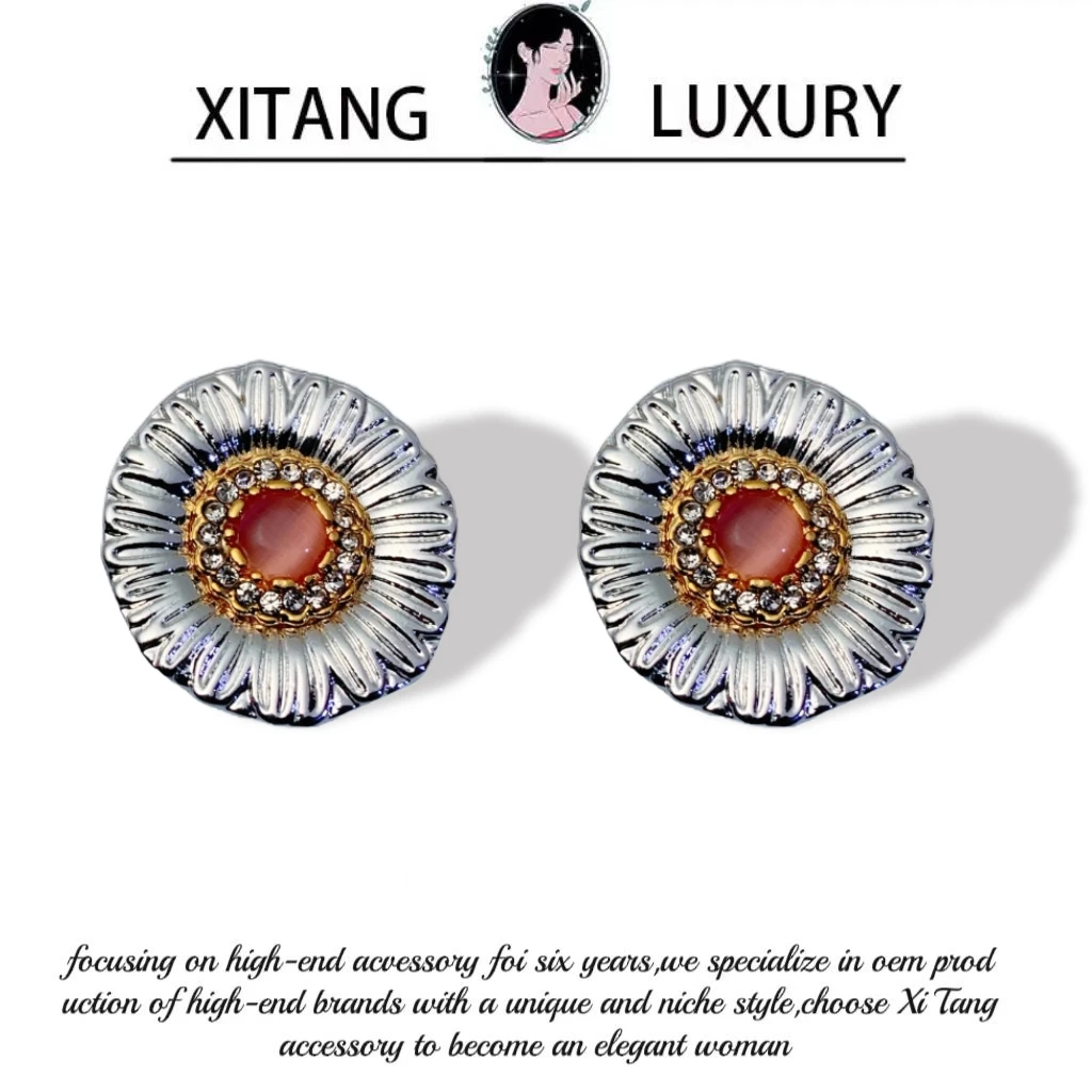 铜合金耳饰 XITANG 925银针【灼灼其华】手工小众耳钉耳环耳坠8531