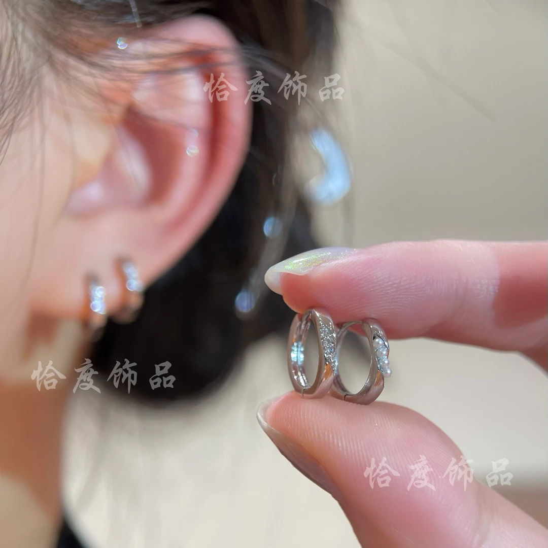 铜合金合成锆石耳饰 【恰度】银色质感耳扣四件套小众百搭气质