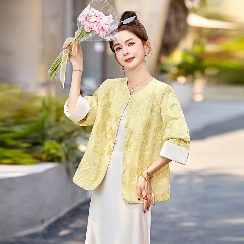 重工刺绣气质短外套中国风女新中式薄款短款春夏痞帅洋气女装