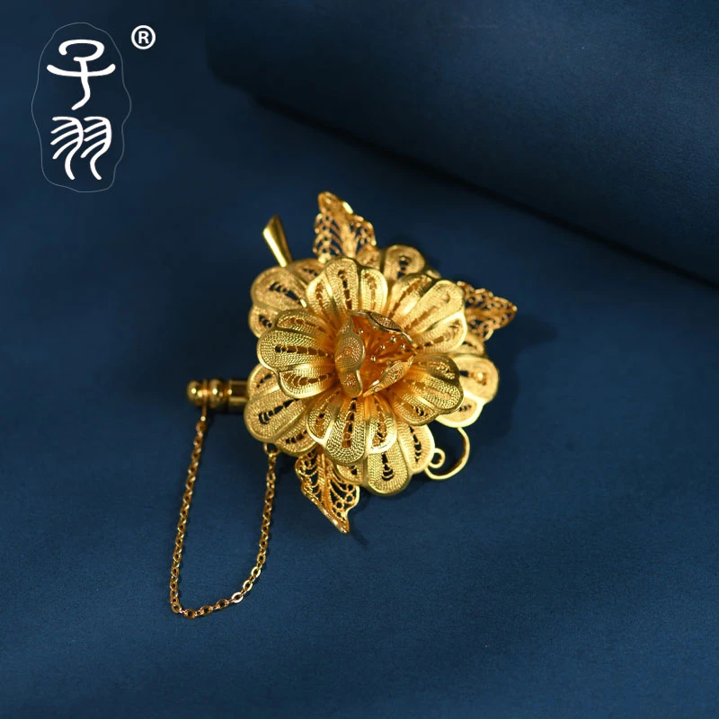 子羽 925银胸针 花丝繁花银胸针女复古百搭银胸花精致轻奢民族风