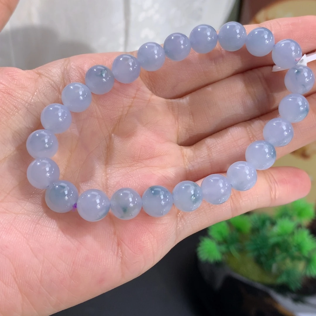 翡翠未镶嵌手串卡8冰胶蓝紫飘花手串