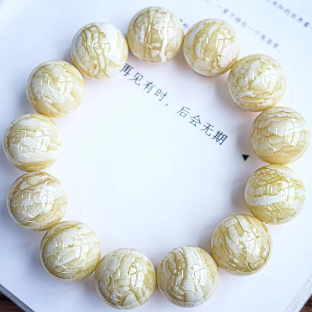 同料19mm俄料白花蜡虎皮纹圆珠手串 蜡质浓郁饱满 重51.18克