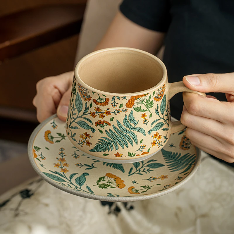 小悠家 特别好看的咖啡杯中古风咖啡杯碟套装精致陶瓷拉花杯子