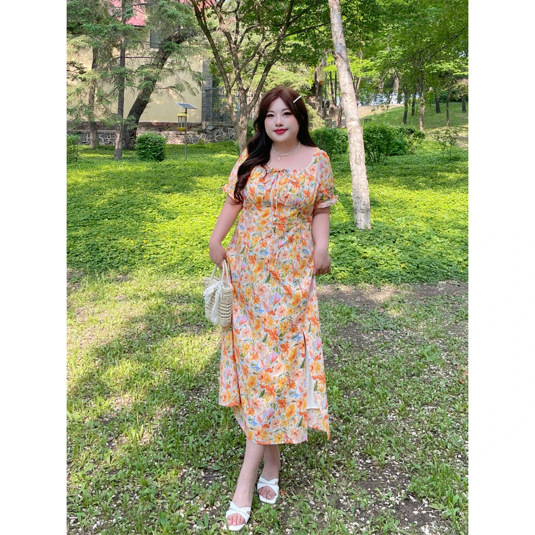 断码捡漏C翩若惊鸿 / 海边度假碎花连衣裙14891花契大码200斤胖mm