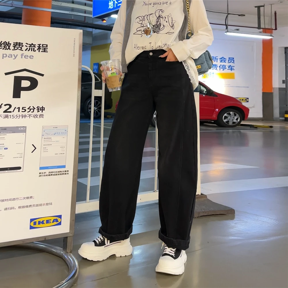 【春上新】胖mm显瘦宽松弯刀牛仔休闲裤长裤200斤加大码女装_097-DM