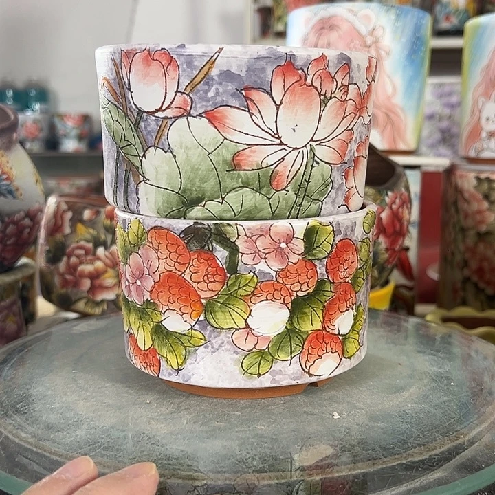 满38包邮景德镇手绘花盆